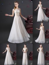  White Damas Dress Prom and Party and Wedding Party with Lace and Appliques and Bowknot V-neck Sleeveless Zipper