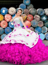 Superior Floor Length Multi-color Vestidos de Quinceanera Organza Sleeveless Appliques and Embroidery and Ruffles