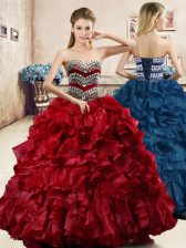 Glamorous Floor Length Ball Gowns Sleeveless Wine Red 15th Birthday Dress Lace Up