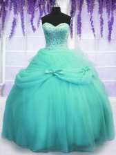  Aqua Blue Lace Up Quinceanera Dresses Beading and Sequins and Bowknot Sleeveless Floor Length