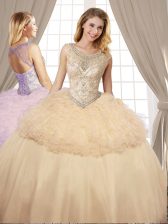  Champagne Scoop Lace Up Beading and Ruffles Quinceanera Dress Sleeveless