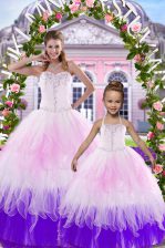 High Quality Sweetheart Sleeveless 15th Birthday Dress Floor Length Beading Multi-color Tulle