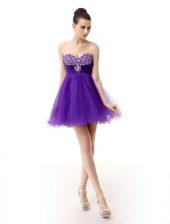 Beauteous Purple Sleeveless Organza Zipper Dress for Prom for Prom and Party