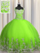  Sleeveless Tulle Floor Length Lace Up Sweet 16 Dress in with Beading and Appliques