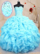  Floor Length Ball Gowns Sleeveless Baby Blue Quince Ball Gowns Lace Up