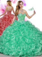 Super Sweetheart Sleeveless Organza Sweet 16 Quinceanera Dress Beading and Ruffles Lace Up