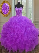  Organza Sleeveless Floor Length Ball Gown Prom Dress and Beading and Ruffles