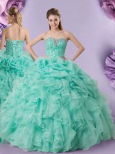 Pick Ups Apple Green Sleeveless Organza Lace Up Sweet 16 Quinceanera Dress for Military Ball and Sweet 16 and Quinceanera