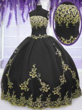  Black Tulle Zipper Sweet 16 Dress Sleeveless Floor Length Appliques