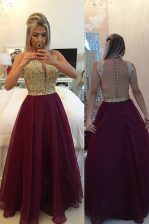 Sweet Burgundy Prom Party Dress Prom and Party with Beading and Appliques V-neck Sleeveless Zipper