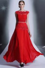 Dramatic Scalloped Sleeveless Side Zipper Prom Party Dress Red Chiffon
