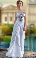 Smart Silver Sleeveless Floor Length Beading and Ruching Zipper Homecoming Dress