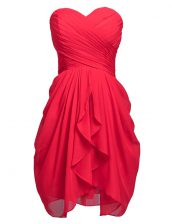 Fashionable Column/Sheath Dress for Prom Coral Red Sweetheart Chiffon Sleeveless Knee Length Lace Up