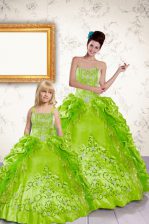  Halter Top Yellow Green Sleeveless Floor Length Beading and Embroidery and Pick Ups Lace Up Quinceanera Dresses