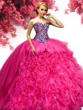  Hot Pink Lace Up Sweet 16 Dresses Beading and Ruffles Sleeveless Floor Length
