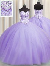 Smart Bling-bling Puffy Skirt Lavender Sleeveless Beading Floor Length Ball Gown Prom Dress