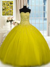 Fantastic Beading Quinceanera Dress Olive Green Lace Up Sleeveless Floor Length
