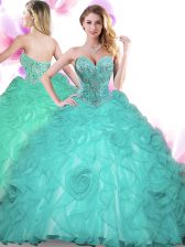  Turquoise Lace Up 15th Birthday Dress Beading Sleeveless Floor Length