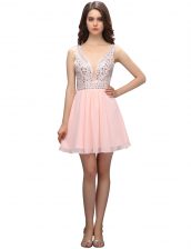 Deluxe Baby Pink Sleeveless Chiffon Zipper Prom Party Dress for Prom and Party