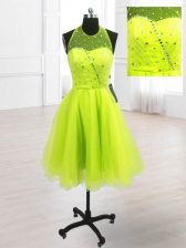 Sumptuous Sequins Prom Party Dress Yellow Green Lace Up Sleeveless Knee Length