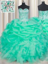  Apple Green Sweetheart Neckline Beading and Ruffles and Pick Ups Sweet 16 Dresses Sleeveless Lace Up