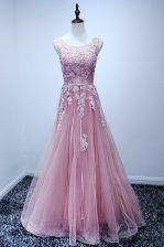  Scoop Sleeveless Lace Up Floor Length Appliques Prom Party Dress