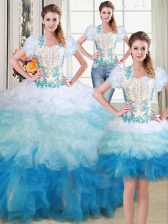 Glittering Three Piece Multi-color Lace Up Sweetheart Beading and Appliques Ball Gown Prom Dress Organza Sleeveless