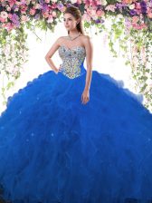 Superior Royal Blue Tulle Lace Up 15 Quinceanera Dress Sleeveless Floor Length Beading