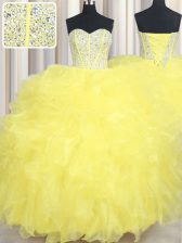 Enchanting Sleeveless Lace Up Floor Length Beading and Ruffles Quinceanera Gowns