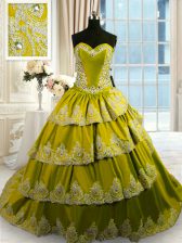  Sweetheart Sleeveless Taffeta Quinceanera Dresses Beading and Appliques and Ruffled Layers Court Train Lace Up
