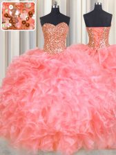 Glorious Halter Top Sleeveless Beading and Ruffles Lace Up 15 Quinceanera Dress