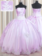 Amazing Floor Length Lace Up Ball Gown Prom Dress Lilac for Military Ball and Sweet 16 and Quinceanera with Beading and Appliques