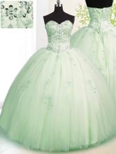 Hot Sale Apple Green Sweetheart Lace Up Beading and Appliques Sweet 16 Quinceanera Dress Sleeveless