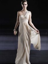 Lovely Champagne Criss Cross One Shoulder Ruching Prom Gown Chiffon Sleeveless