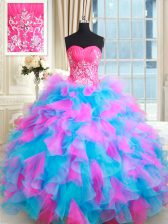  Multi-color Ball Gowns Organza Sweetheart Sleeveless Beading and Ruffles Floor Length Zipper Quince Ball Gowns