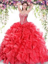 Sexy Organza Sleeveless Quinceanera Dresses Sweep Train and Beading and Ruffles