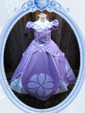Discount Scoop Floor Length Lavender Flower Girl Dresses for Less Satin Short Sleeves Beading