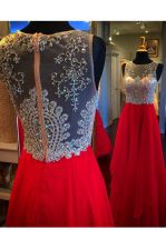  Scoop Red Sleeveless Beading Floor Length Prom Dress