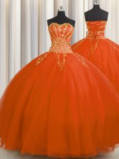  Really Puffy Ball Gowns Sweet 16 Dress Red Sweetheart Tulle Sleeveless Floor Length Lace Up