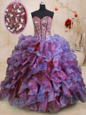  Multi-color Ball Gowns Sweetheart Sleeveless Organza Floor Length Lace Up Beading and Ruffles Quinceanera Dresses