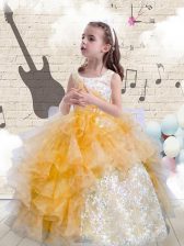  Organza Scoop Sleeveless Lace Up Beading and Ruffles Casual Dresses in Orange