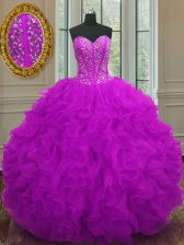 Fantastic Ball Gowns Sweet 16 Quinceanera Dress Purple Sweetheart Organza Sleeveless Floor Length Lace Up