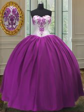  Floor Length Purple 15th Birthday Dress Taffeta Sleeveless Beading