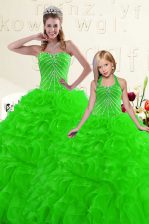 High Quality Beading and Ruffles Quinceanera Dresses Green Lace Up Sleeveless Floor Length