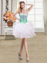 Traditional White Sweetheart Neckline Beading and Ruffles Homecoming Dress Sleeveless Lace Up