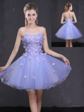  Sweetheart Sleeveless Dress for Prom Mini Length Appliques Lavender Tulle