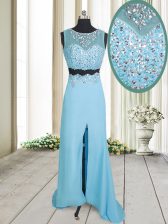  Aqua Blue Prom Dresses Prom with Beading Scoop Sleeveless Zipper