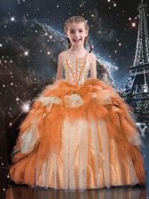 High Class Gold Sleeveless Beading and Ruffled Layers Floor Length Child Pageant Dress