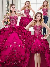 Elegant Four Piece Sweetheart Sleeveless Organza and Taffeta Sweet 16 Quinceanera Dress Beading and Embroidery Lace Up