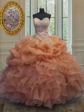  Pick Ups Sweetheart Sleeveless Lace Up Ball Gown Prom Dress Orange Organza